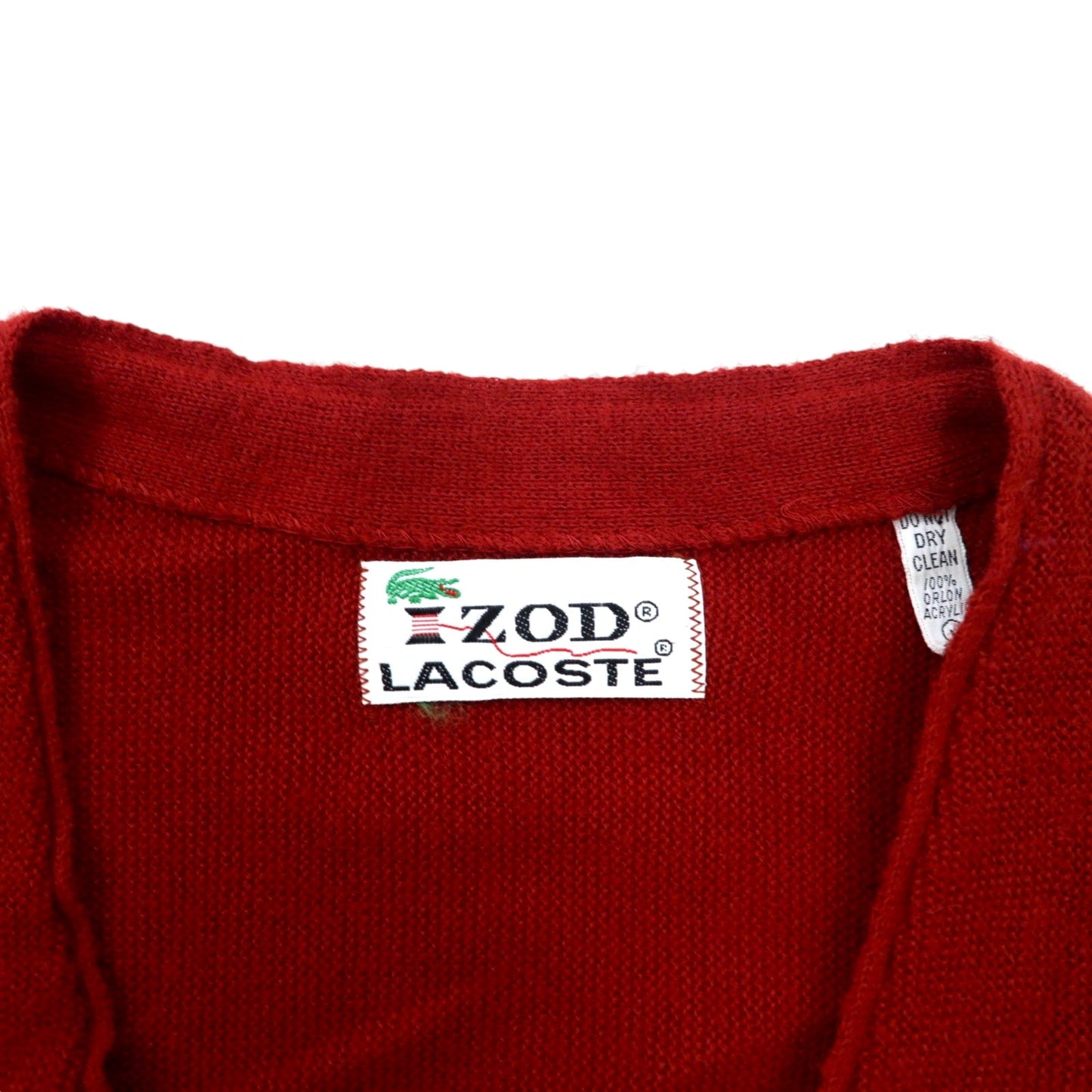 IZOD LACOSTE 70s Spool Tag Acrylic Knit Cardigan, Size L, Red, One-Point Logo