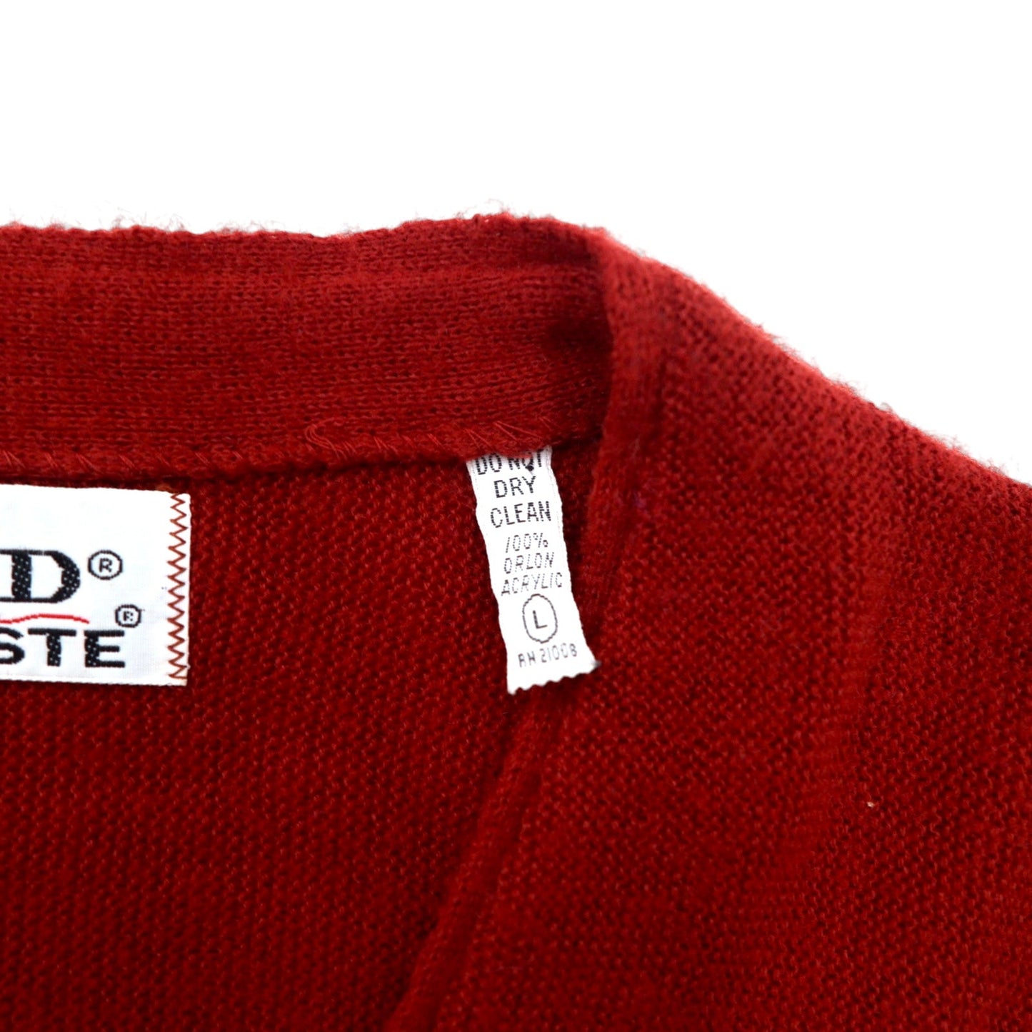 IZOD LACOSTE 70s Spool Tag Acrylic Knit Cardigan, Size L, Red, One-Point Logo