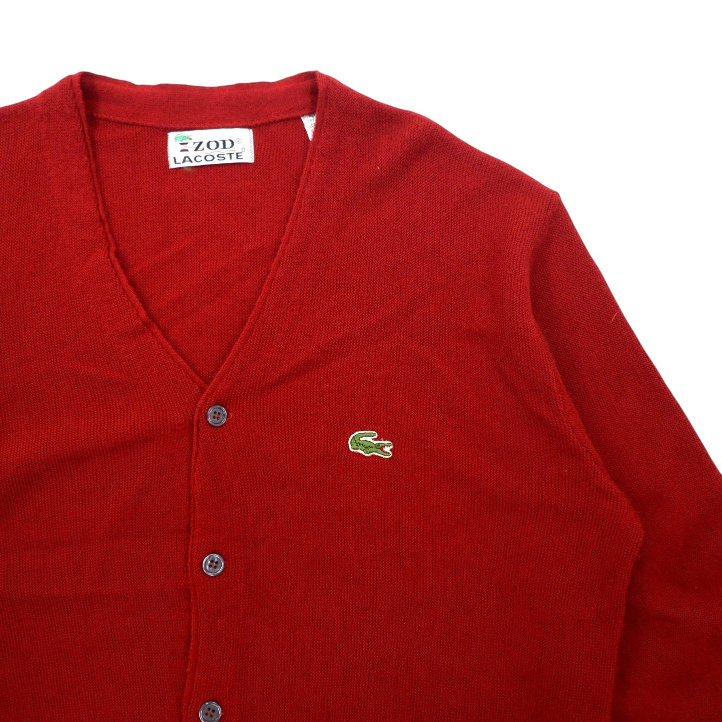 IZOD LACOSTE 70s Spool Tag Acrylic Knit Cardigan, Size L, Red, One-Point Logo