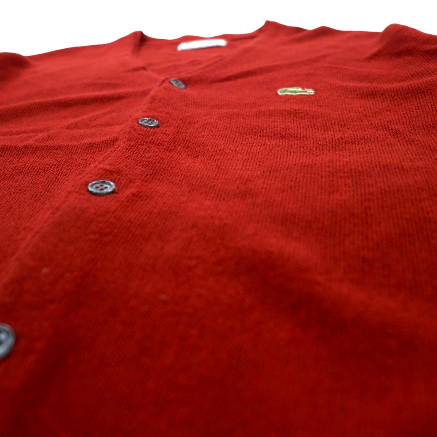 IZOD LACOSTE 70s Spool Tag Acrylic Knit Cardigan, Size L, Red, One-Point Logo