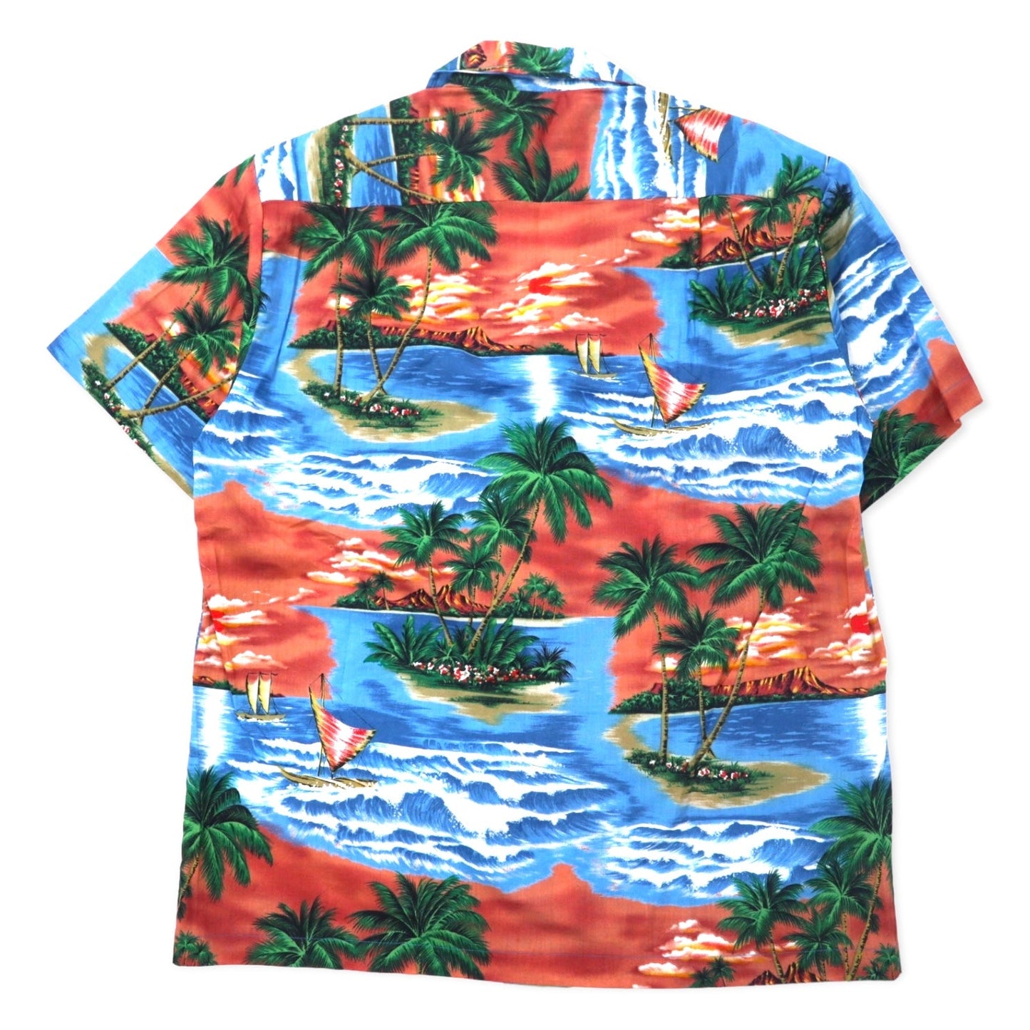 ALOHA REPUBLIC Aloha Shirt, Open Collar, Size M, Blue, Cotton, Beach Print, Made in Hawaii (USA)
