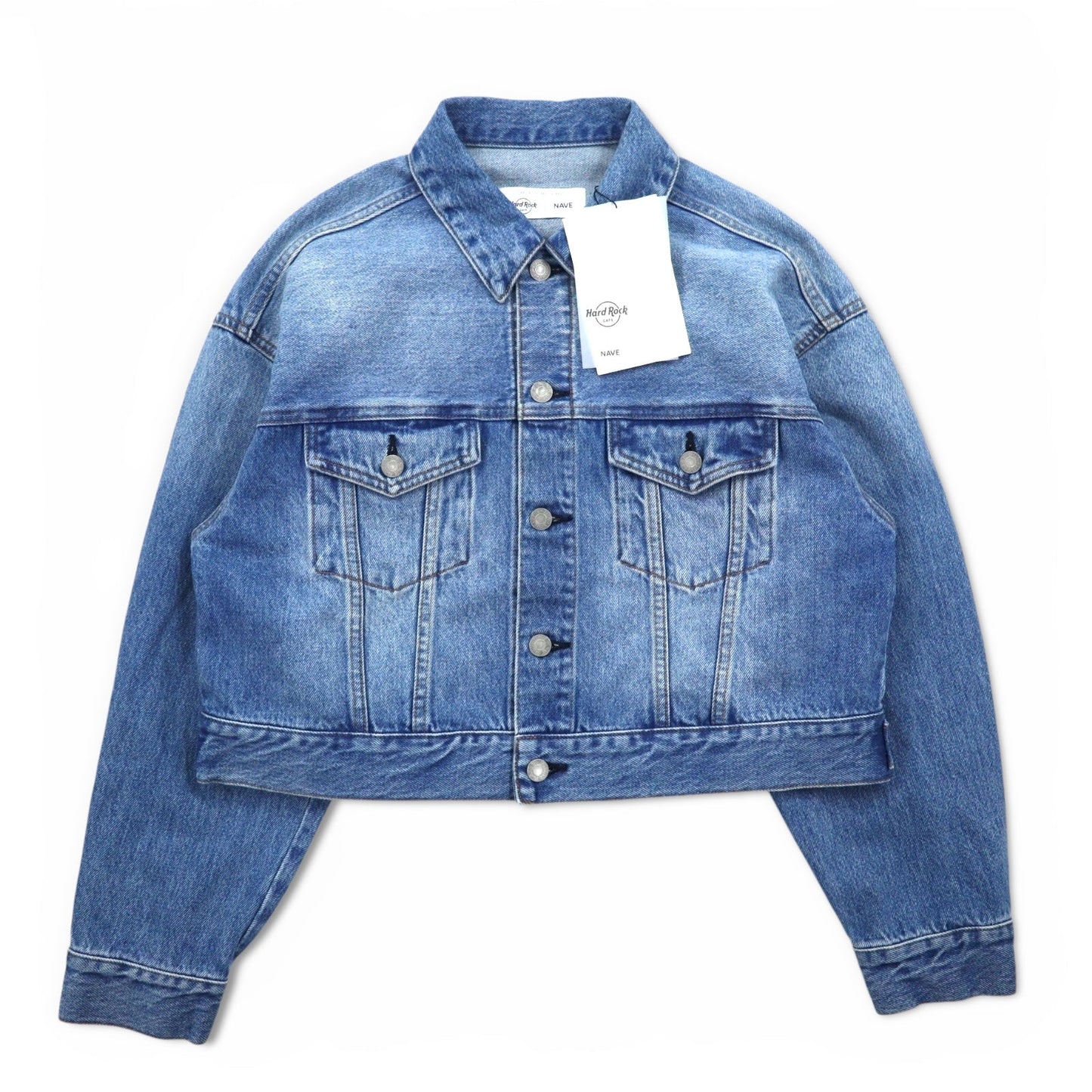 Hard Rock Cafe by NAVE Cropped Logo Denim Jacket, Size S, Indigo Blue, Back Logo Embroidery, Onward Kashiyama, Unused