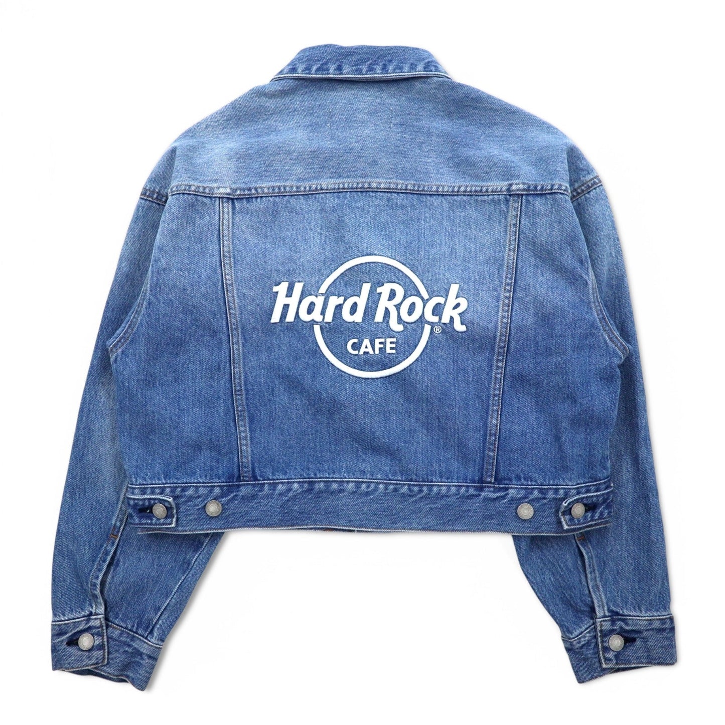 Hard Rock Cafe by NAVE Cropped Logo Denim Jacket, Size S, Indigo Blue, Back Logo Embroidery, Onward Kashiyama, Unused