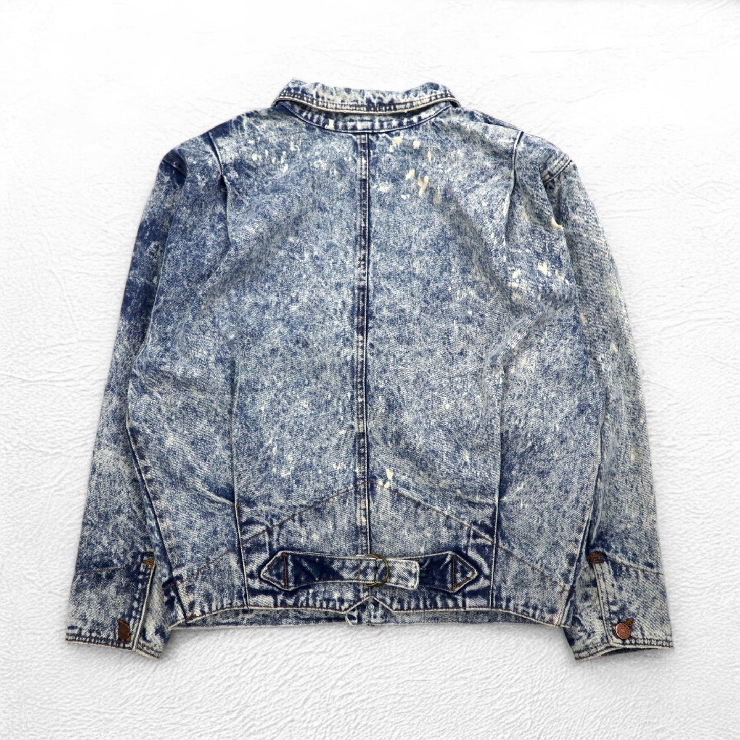 Made in the USA, 90s Steel Chemical Wash Denim Jacket, Size L, Blue, Cinch Back