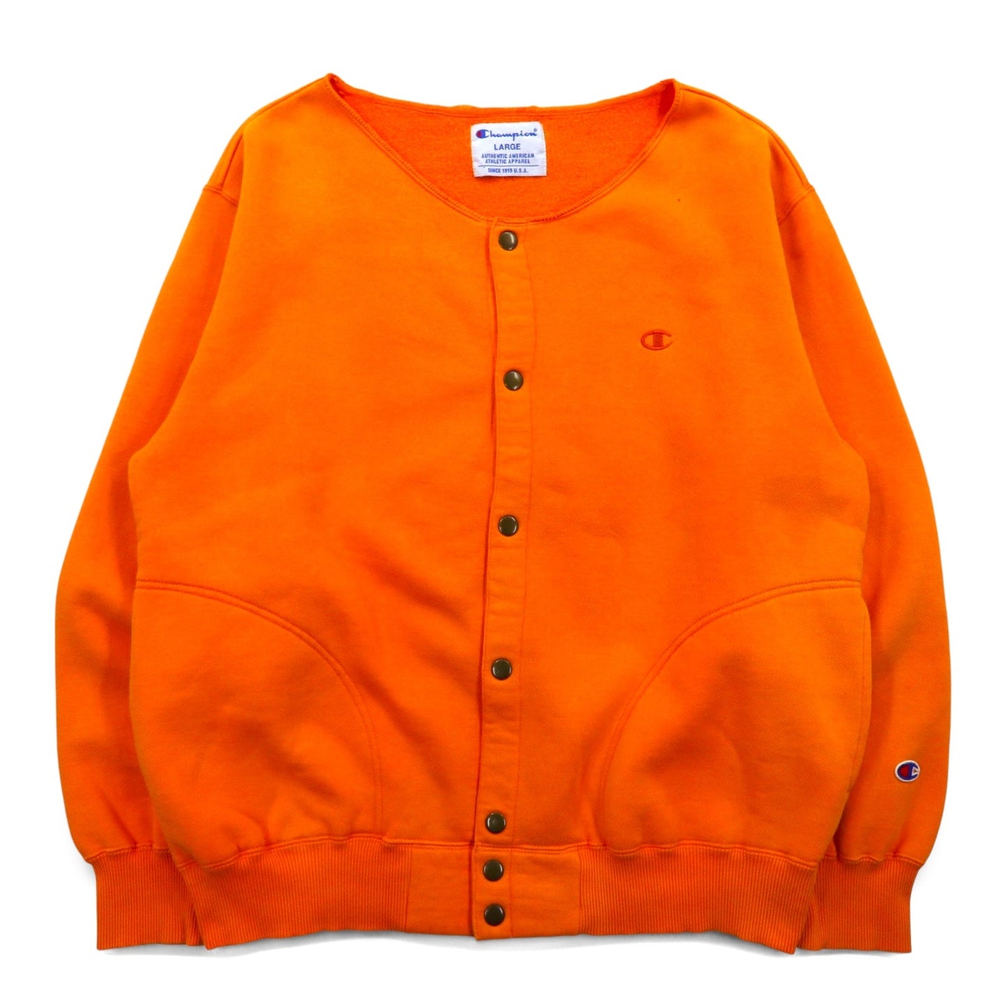 Champion 90年代 スナップカーディガン スウェット ブルゾン L オレンジ サイドポケット 裏起毛