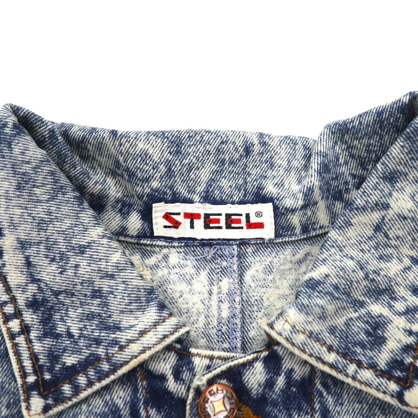 Made in the USA, 90s Steel Chemical Wash Denim Jacket, Size L, Blue, Cinch Back