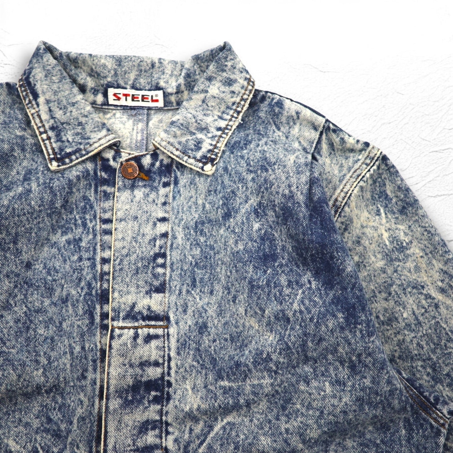 Made in the USA, 90s Steel Chemical Wash Denim Jacket, Size L, Blue, Cinch Back
