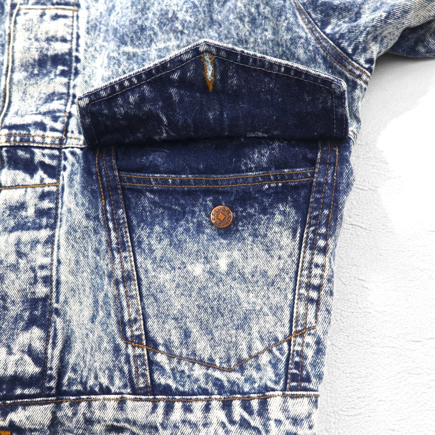 Made in the USA, 90s Steel Chemical Wash Denim Jacket, Size L, Blue, Cinch Back