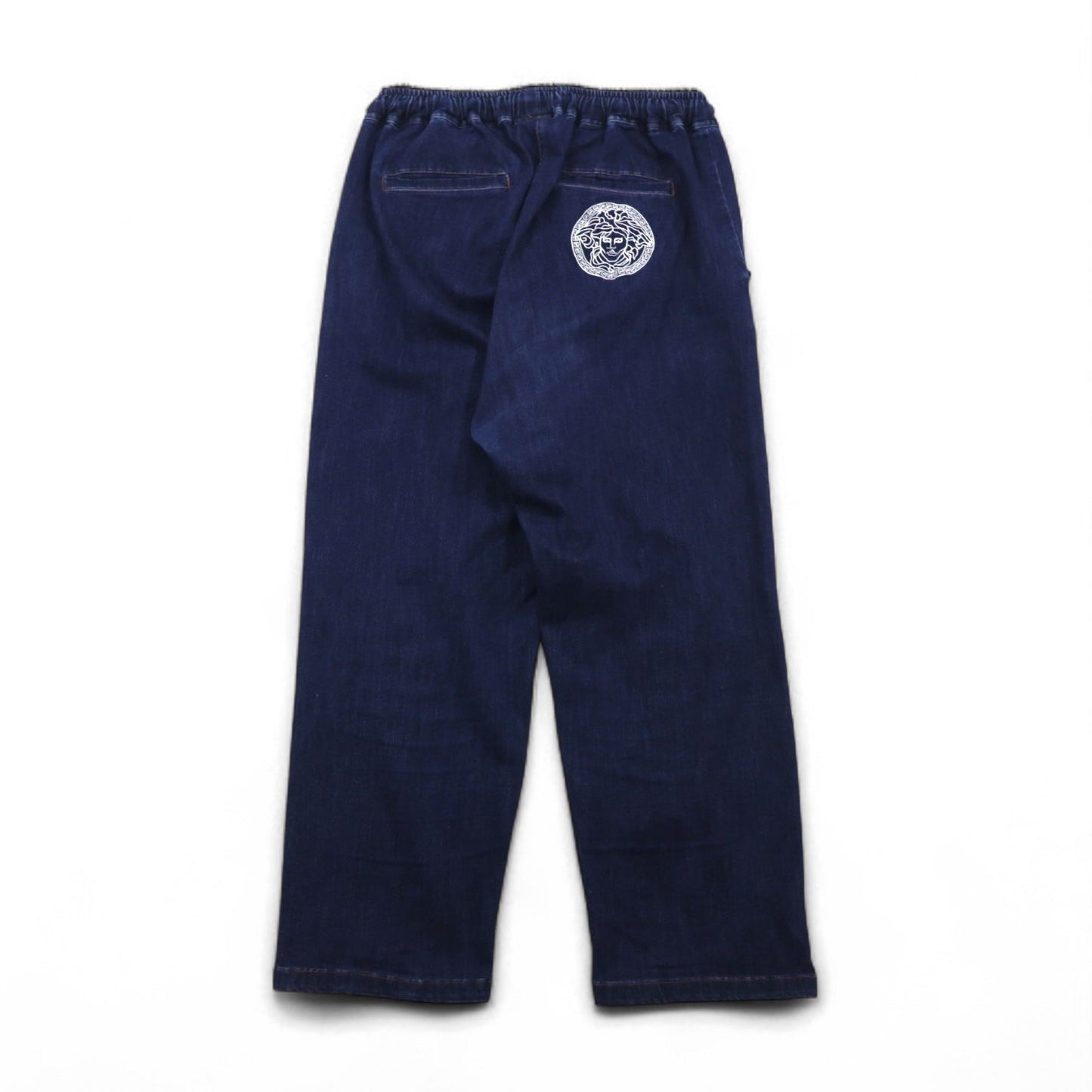 PUNK DRUNKERS PD Loose Denim Pants, Size M, Blue Indigo, Versace Parody Medusa