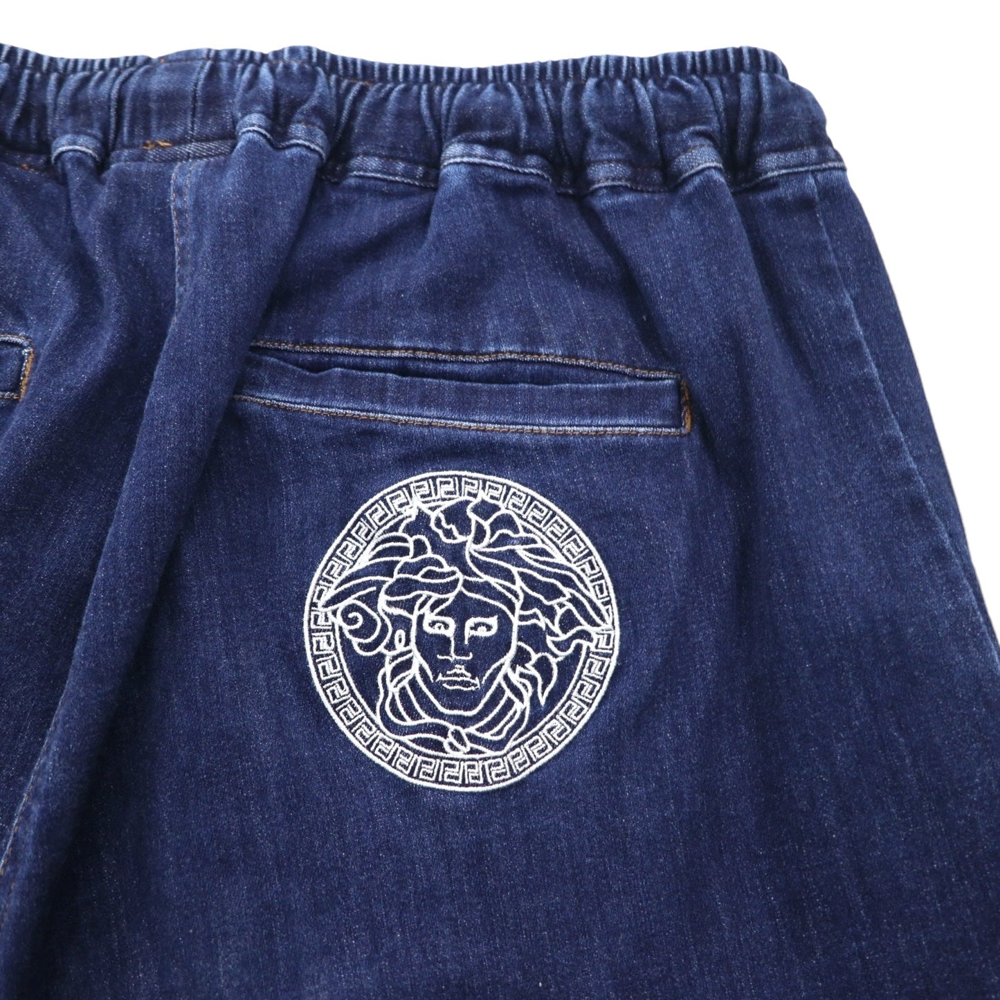 PUNK DRUNKERS PD Loose Denim Pants, Size M, Blue Indigo, Versace Parody Medusa