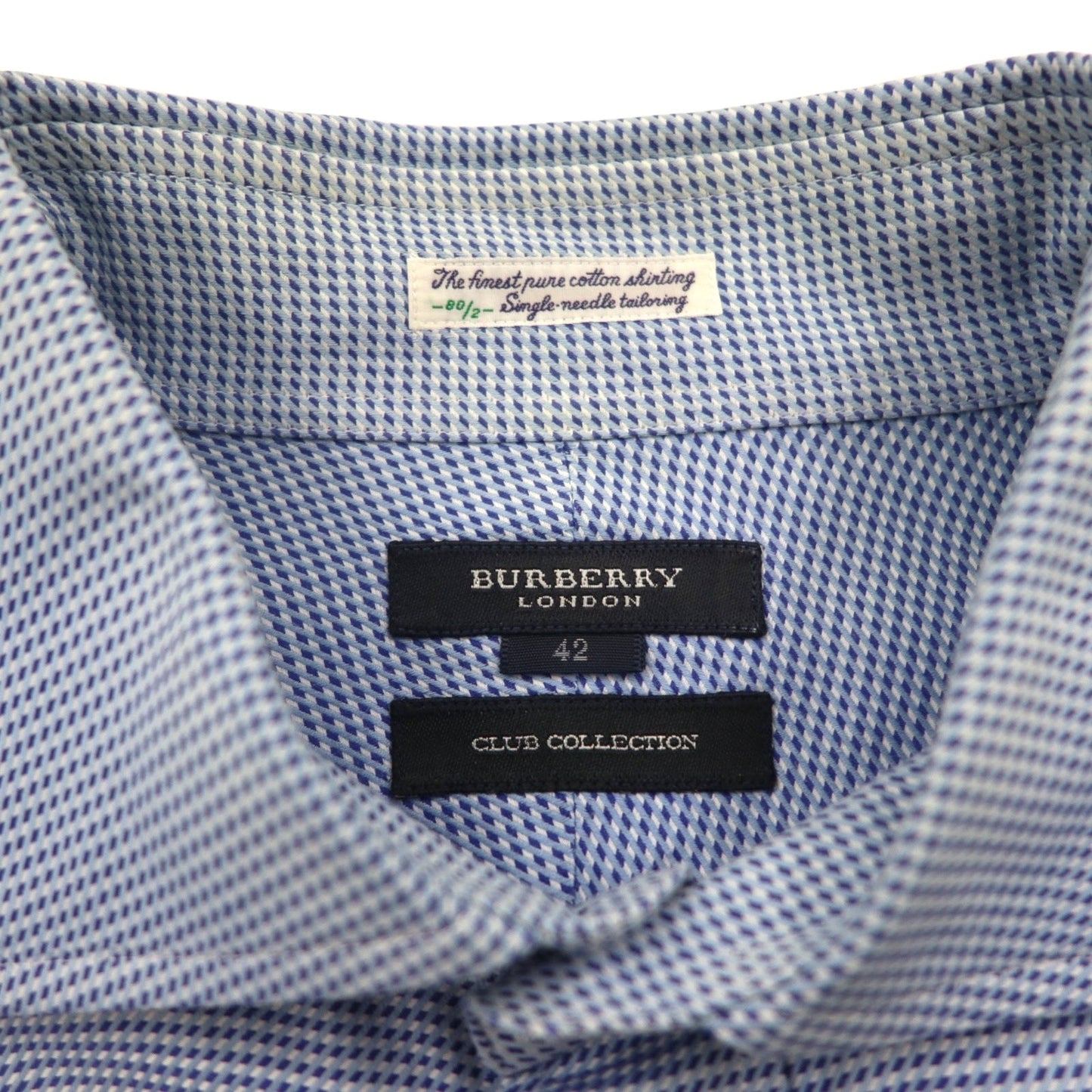 BURBERRY 日本製 ドレス シャツ XL ブルー CLUB COLLECTION カフスホール 胸ポケット