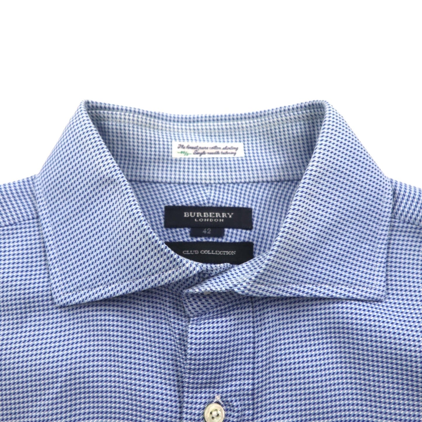 BURBERRY 日本製 ドレス シャツ XL ブルー CLUB COLLECTION カフスホール 胸ポケット