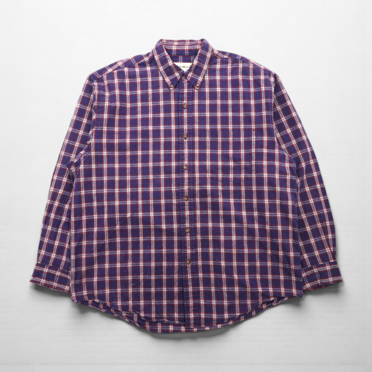 Eddie Bauer 90年代 ボタンダウン フランネルシャツ L ネイビー コットン チェック