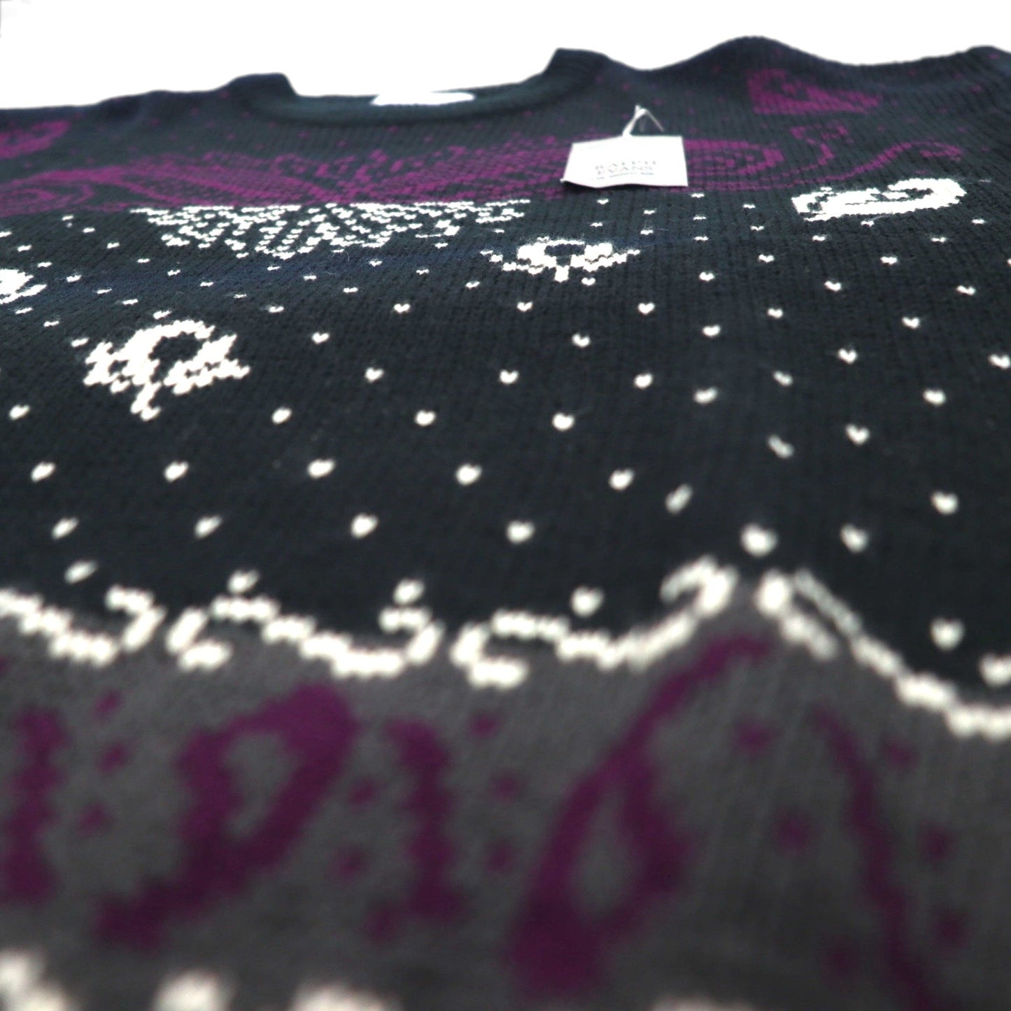 90s Vintage Jacquard Knit 90年代 バンダナ 総柄 ニット セーター M ブラック RALPH EVANS 未使用品