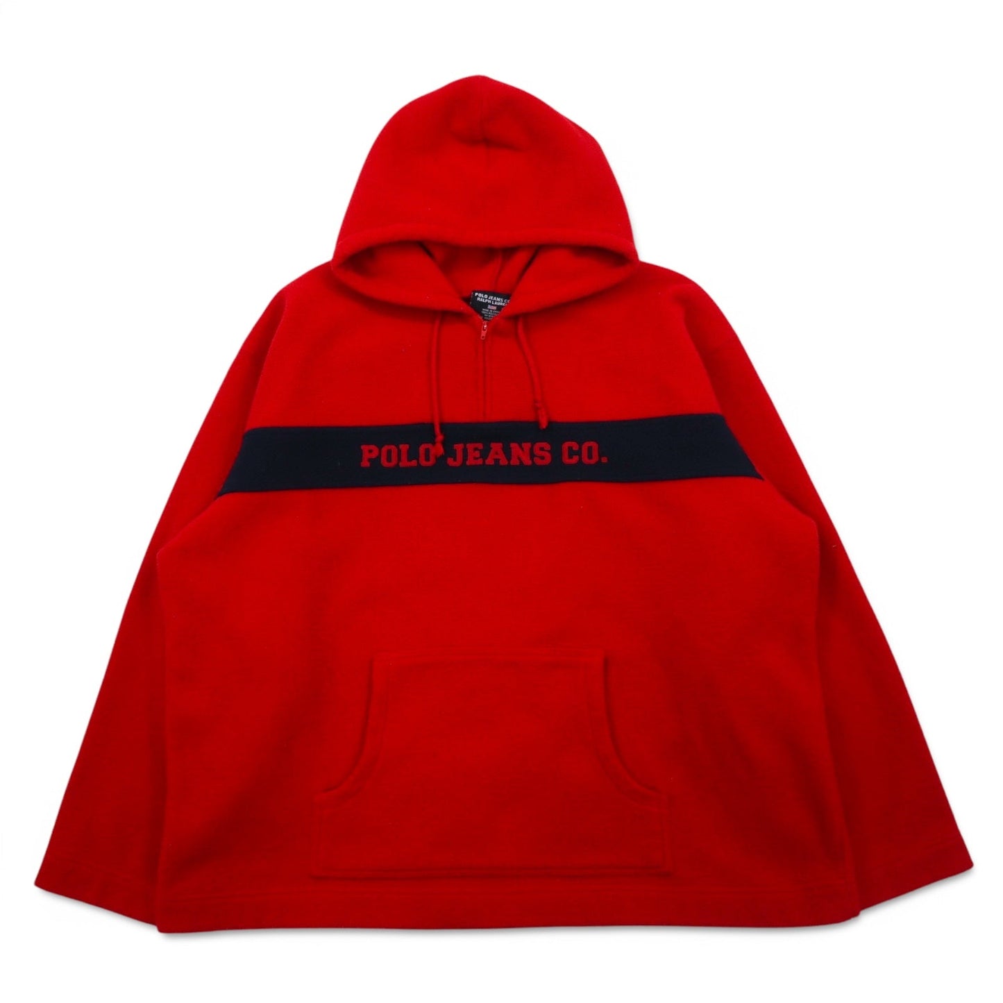 POLO JEANS CO. RALPH LAUREN 90s Fleece Half-Zip Hoodie, XL, Red, Polyester, Logo