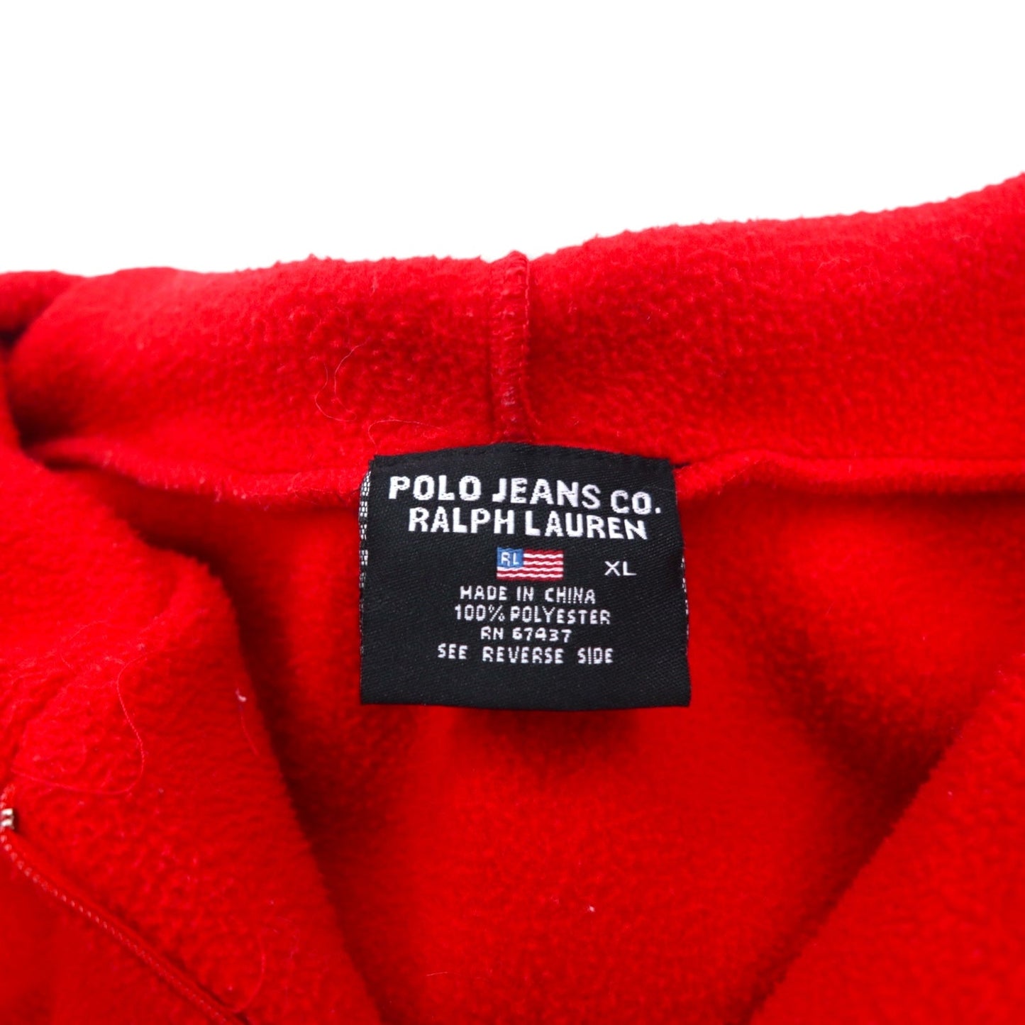POLO JEANS CO. RALPH LAUREN 90s Fleece Half-Zip Hoodie, XL, Red, Polyester, Logo