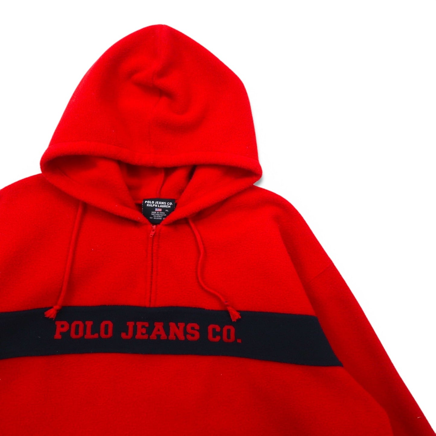 POLO JEANS CO. RALPH LAUREN 90s Fleece Half-Zip Hoodie, XL, Red, Polyester, Logo