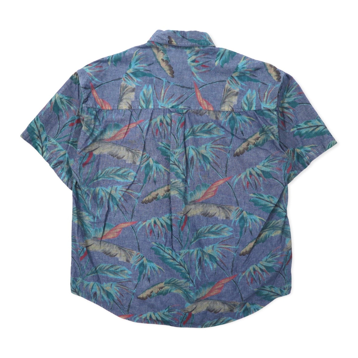 GANT Aloha Shirt, Size L, Blue Cotton Chambray, All-Over Botanical Print, White Water Chambray
