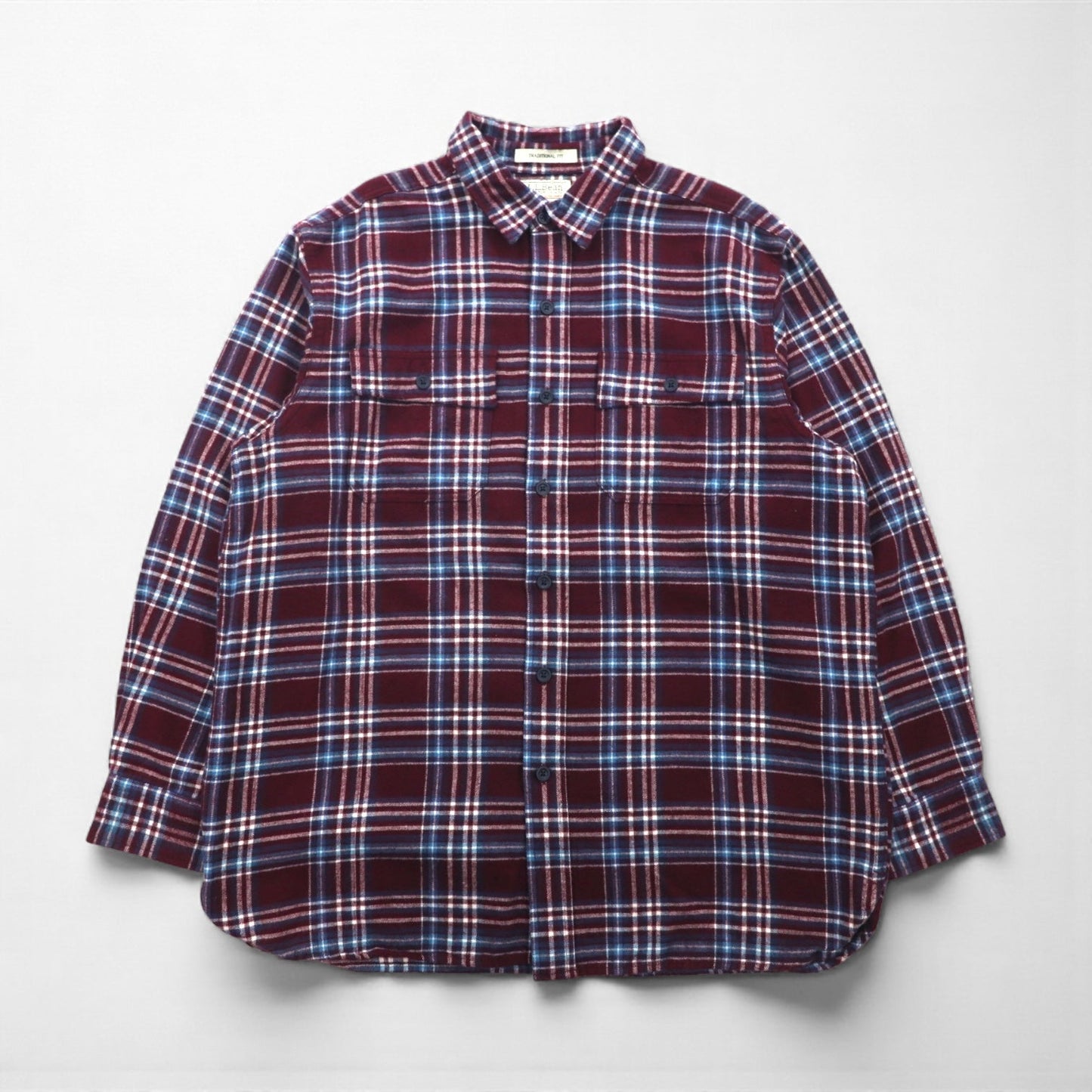 L.L.Bean シャミークロス フランネルシャツ L ボルドー TRADITIONAL FIT チェック ダブルポケット 277981