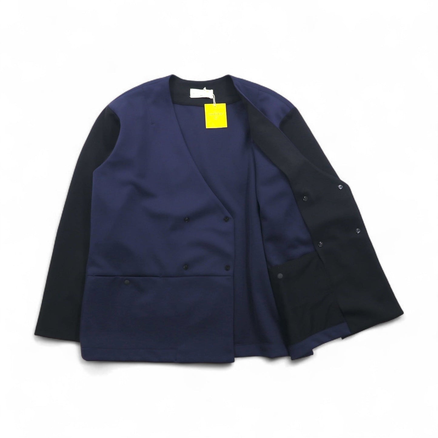 masterkey SONNY ノーカラージャケット バイカラー ダンボールニット M ネイビー ブラック MK22S-C-13 日本製 未使用品