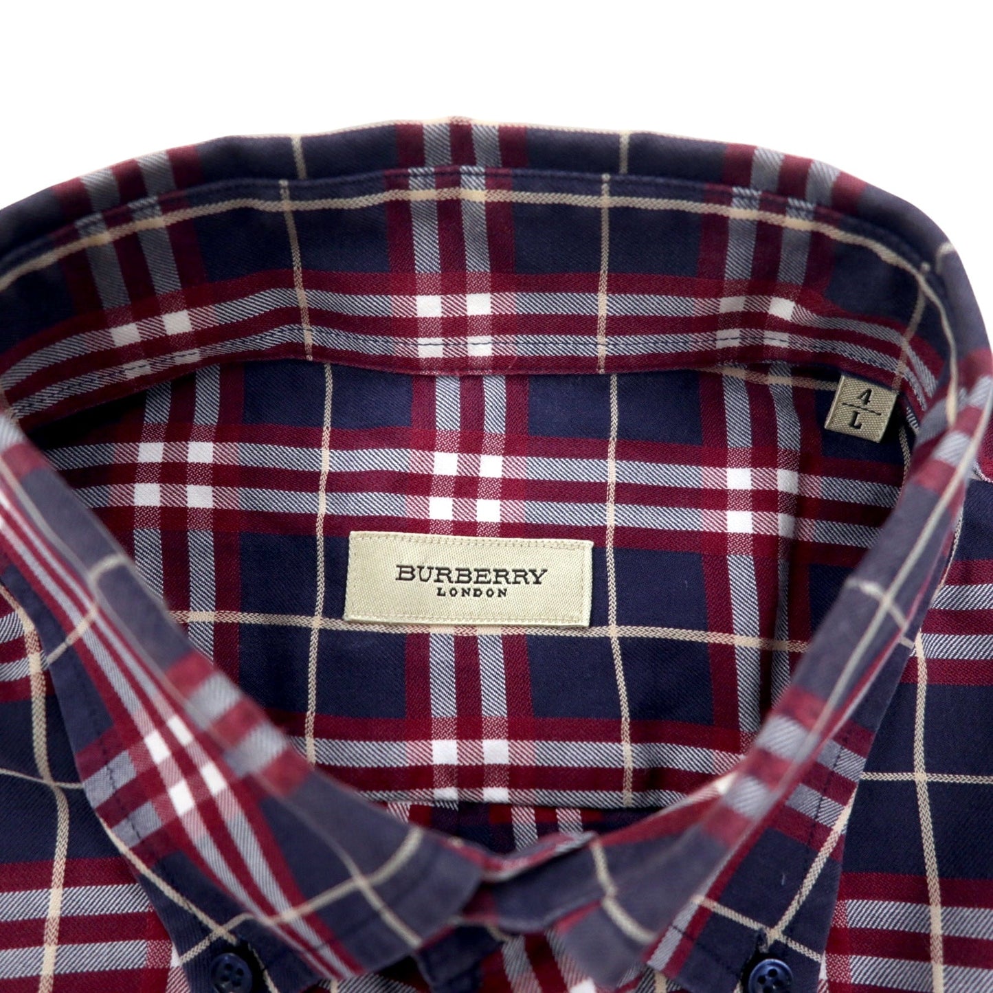 BURBERRY Nova Check Button-Down Shirt, Size L, Navy, Cotton, One-Point Logo Embroidery