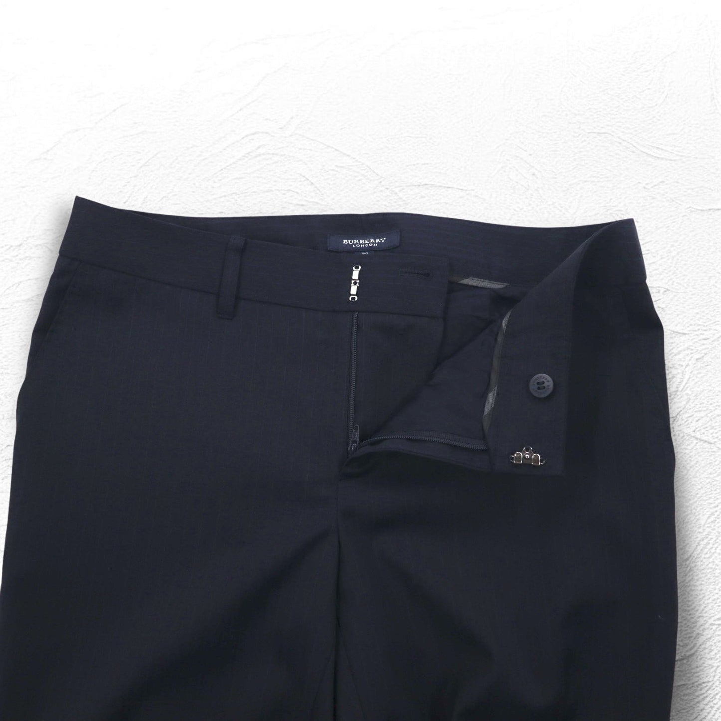BURBERRY Slacks, Size M, Navy Striped Wool, Made in Japan