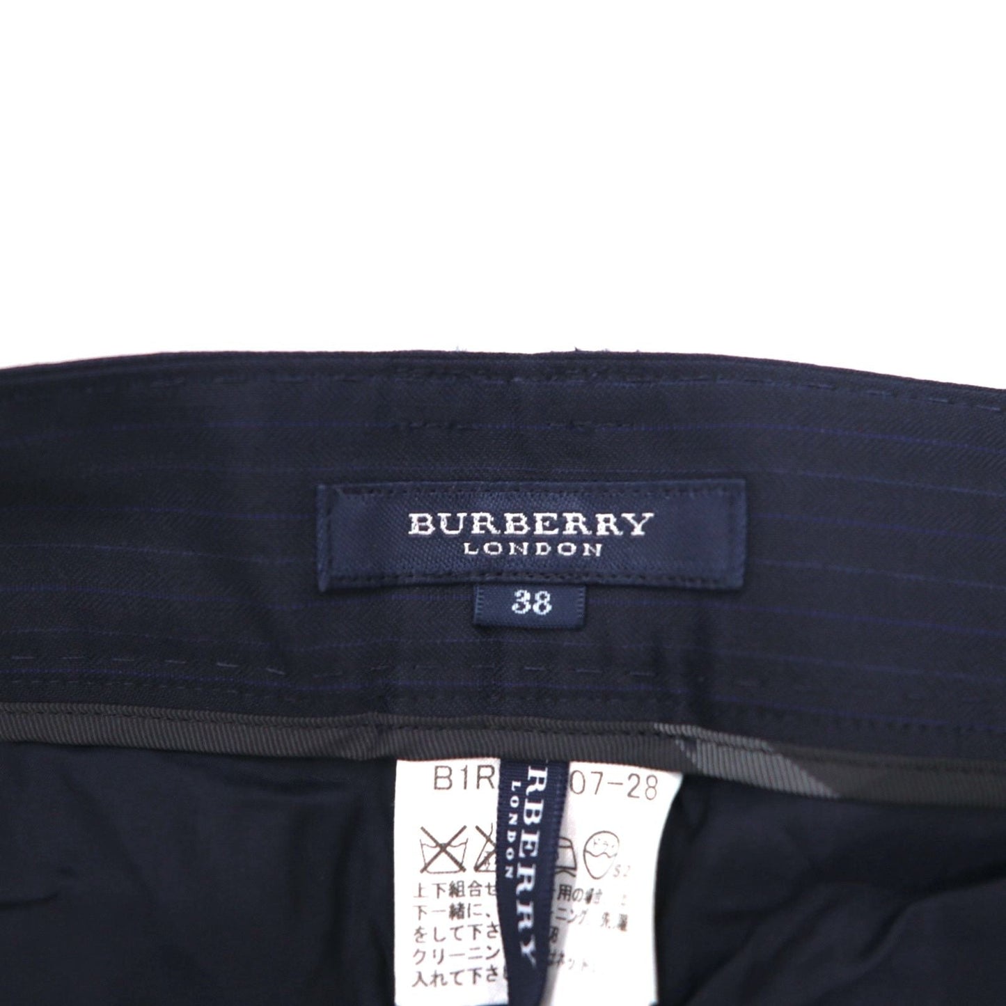 BURBERRY Slacks, Size M, Navy Striped Wool, Made in Japan