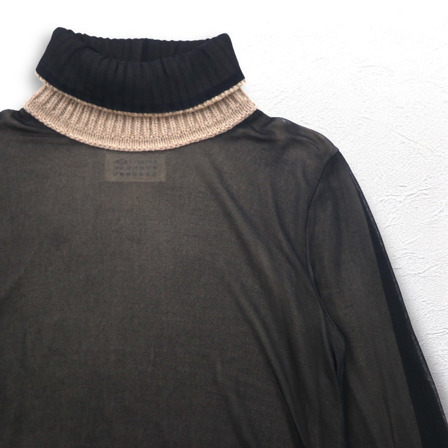 Maison Martin Margiela タートルネック シースルートップ セカンドスキン M ブラック レーヨン カシミヤ混 S51GC0286 593-2011 イタリア製
