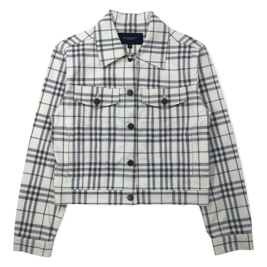 BURBERRY Nova Check Trucker Jacket, Medium, White, Cotton, Stretch