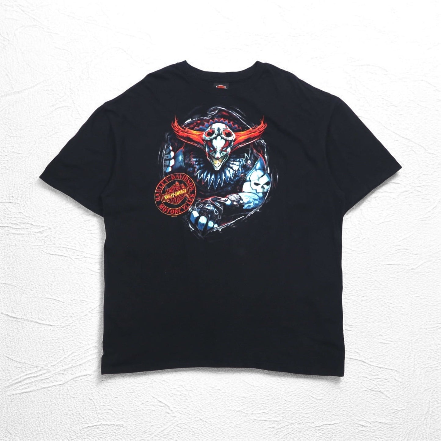 HARLEY DAVIDSON Double-Sided Print T-Shirt, Size 2XL, Black Cotton, Skull and Clown, BALTIMORE, Big Size