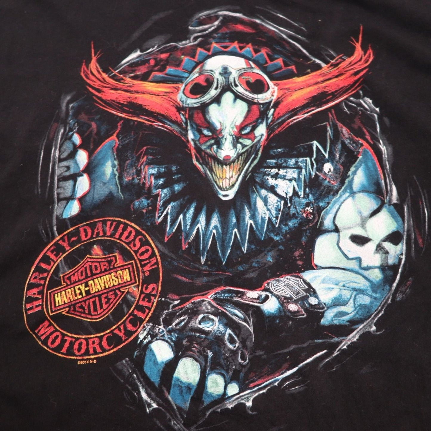 HARLEY DAVIDSON Double-Sided Print T-Shirt, Size 2XL, Black Cotton, Skull and Clown, BALTIMORE, Big Size