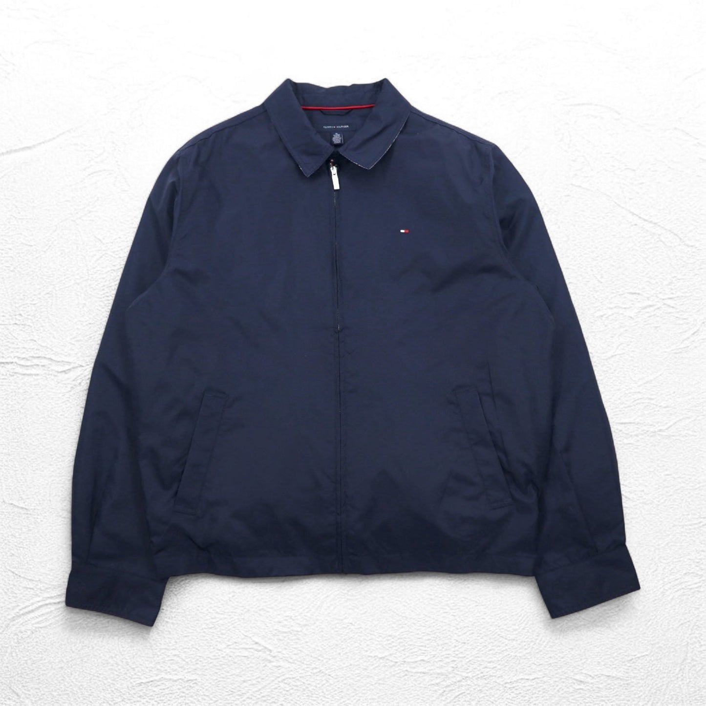 TOMMY HILFIGER Harrington Swing Jacket, XL, Navy Nylon, Check Lining, One-Point Logo Embroidery