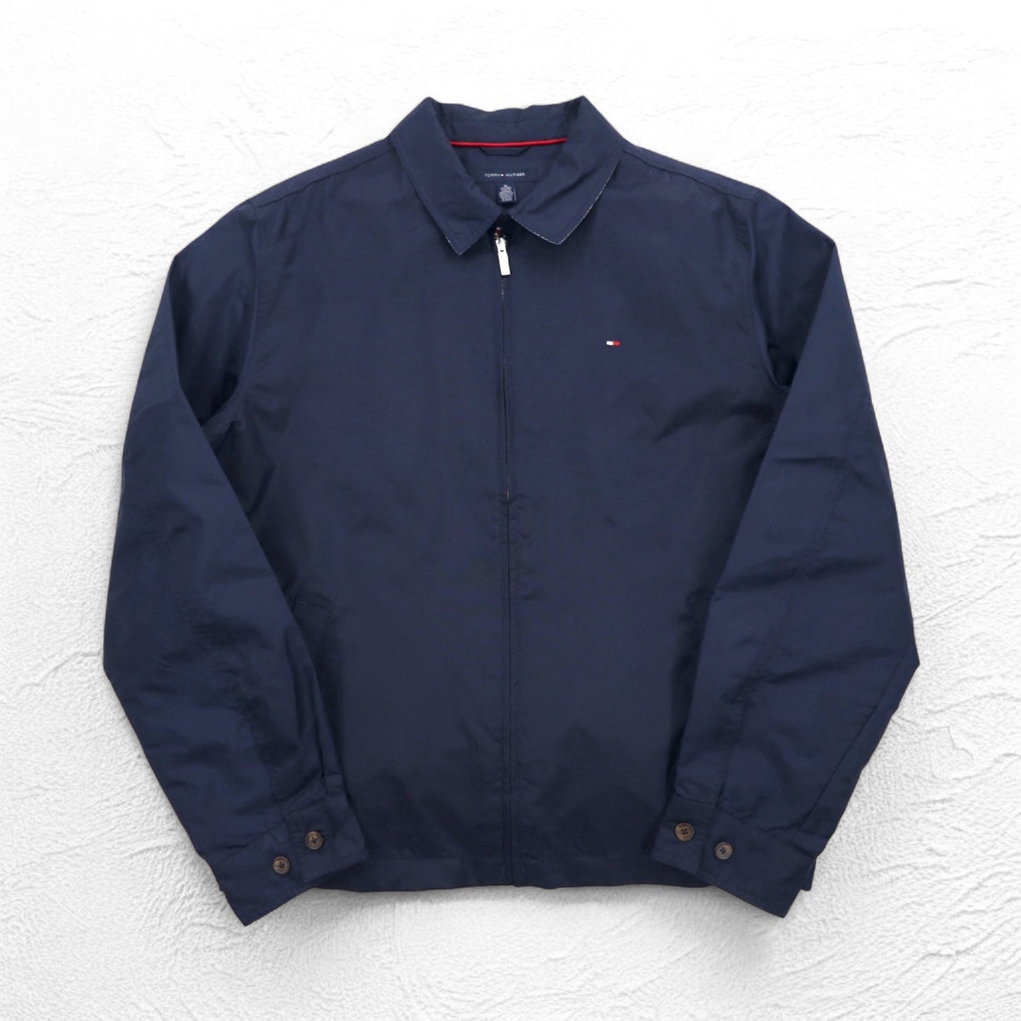 TOMMY HILFIGER Harrington Swing Jacket, XL, Navy Nylon, Check Lining, One-Point Logo Embroidery