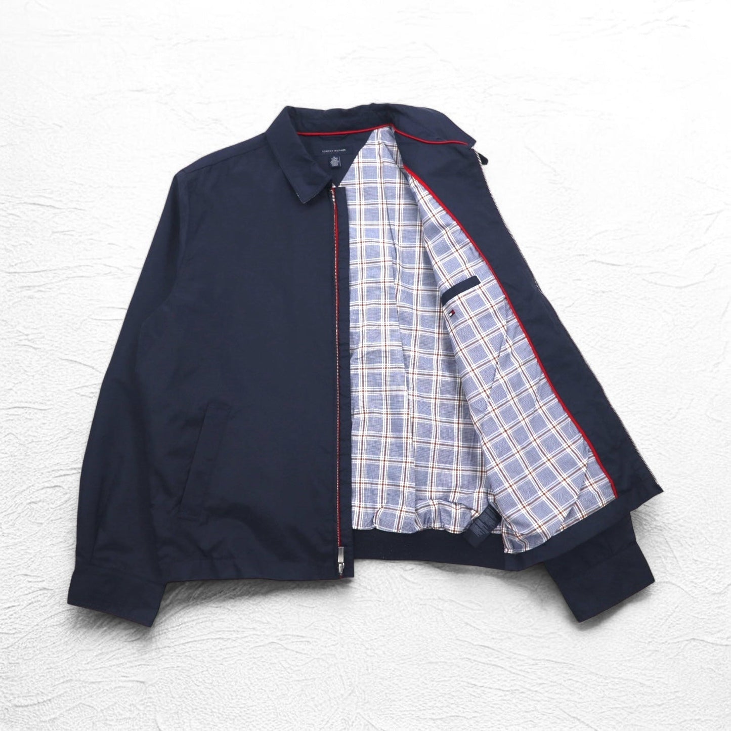 TOMMY HILFIGER Harrington Swing Jacket, XL, Navy Nylon, Check Lining, One-Point Logo Embroidery