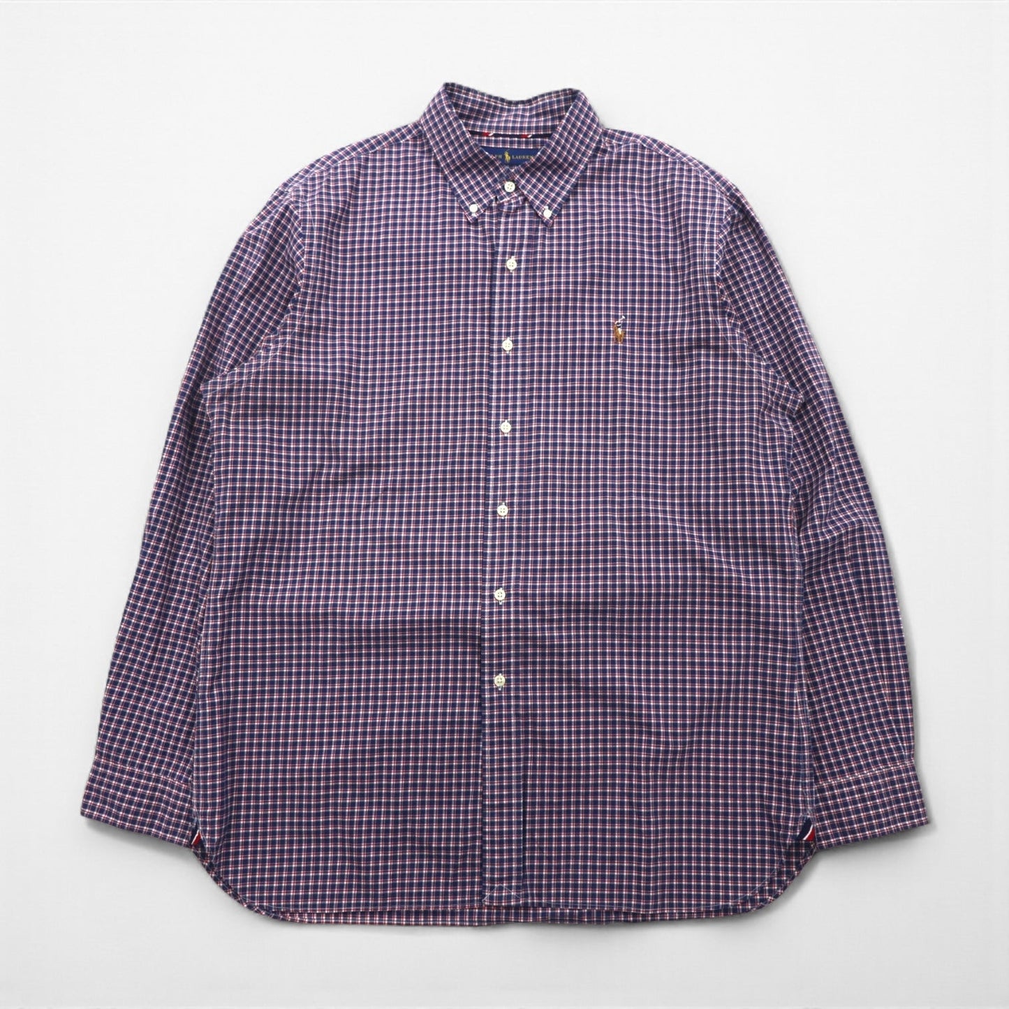 Ralph Lauren ボタンダウン シャツ XL ネイビー チェック SLIM FIT スモールポニー刺繡