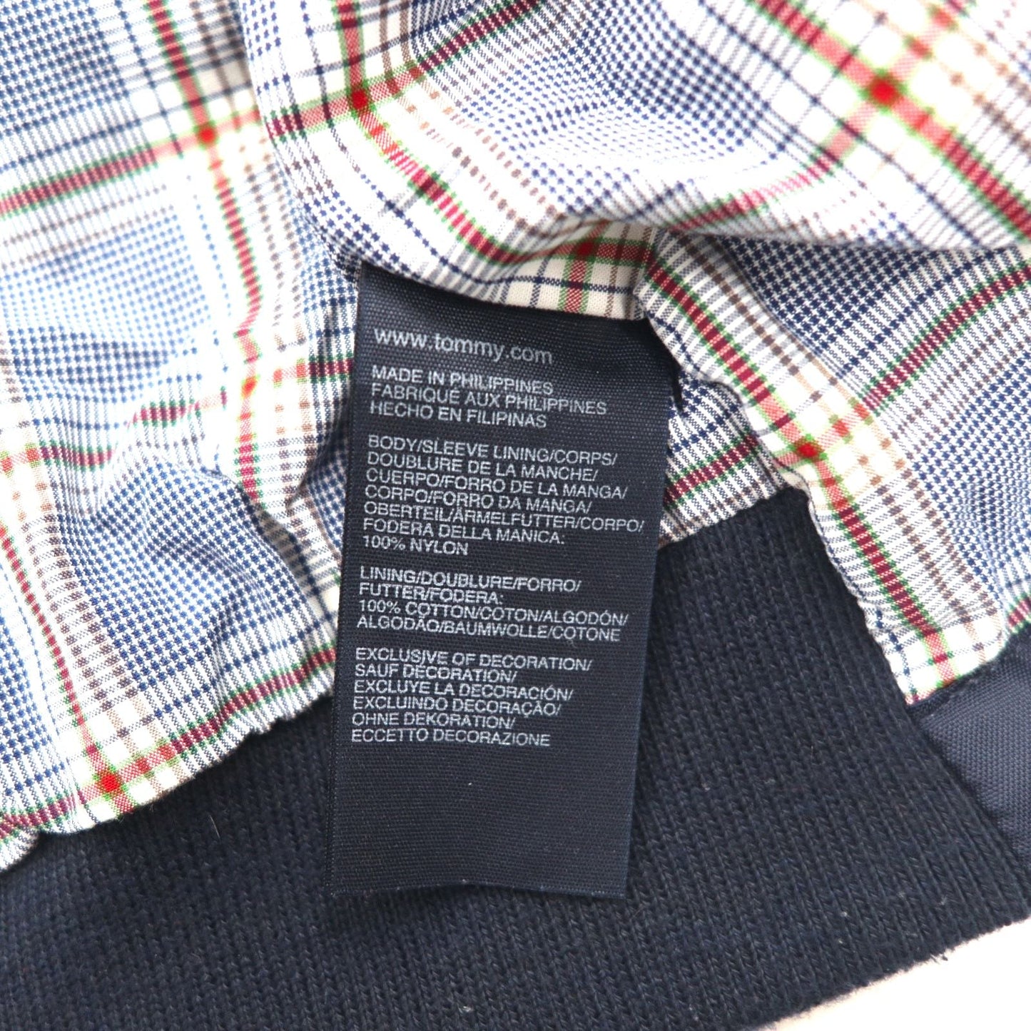 TOMMY HILFIGER Harrington Swing Jacket, XL, Navy Nylon, Check Lining, One-Point Logo Embroidery