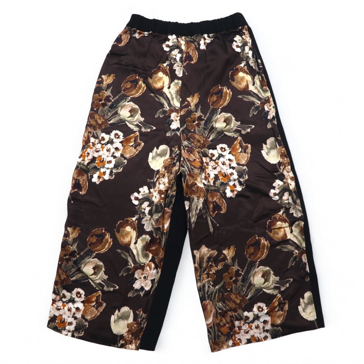 JUNYA WATANABE COMME des GARCONS 切替 ワイド イージーパンツ XS ブラック レーヨン ウール 花柄 JD-P011 日本製