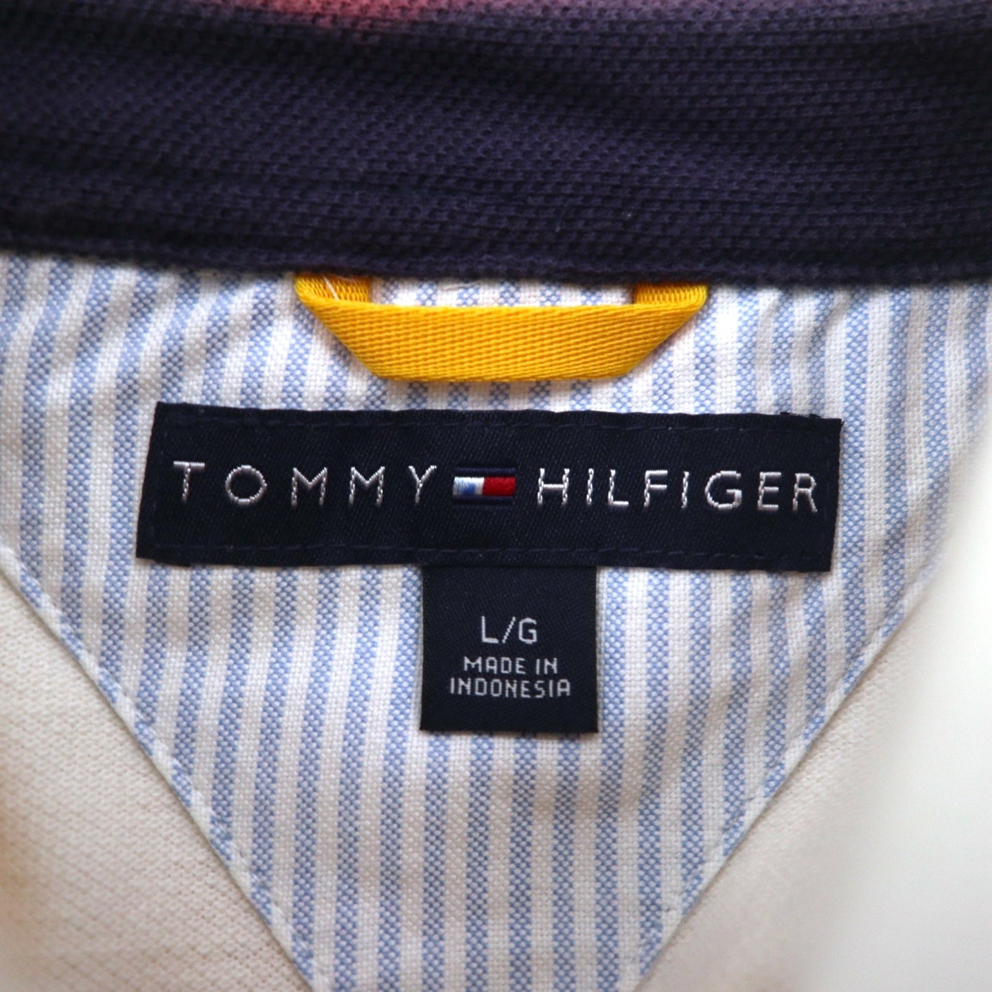 TOMMY HILFIGER Rugby Shirt, Size L, Yellow and Navy Striped Cotton