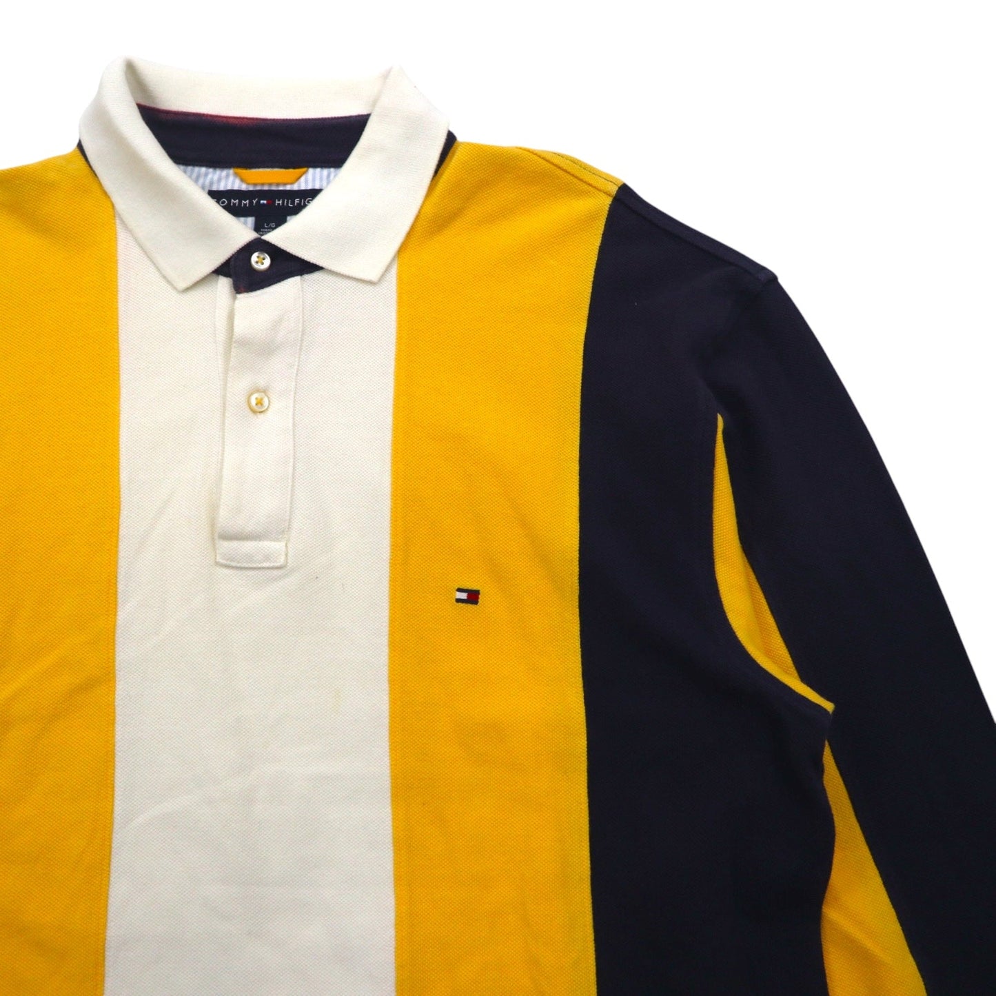 TOMMY HILFIGER Rugby Shirt, Size L, Yellow and Navy Striped Cotton