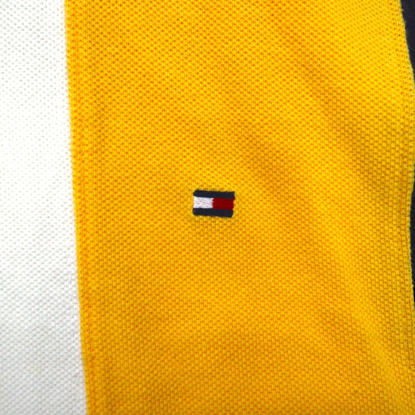 TOMMY HILFIGER Rugby Shirt, Size L, Yellow and Navy Striped Cotton