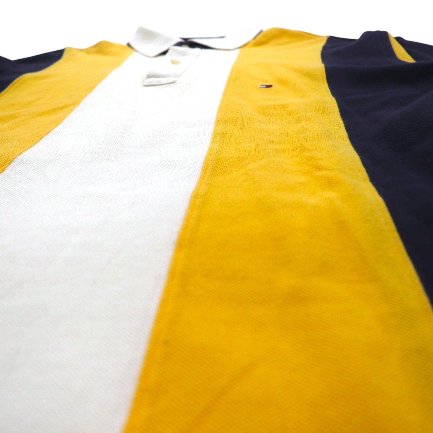 TOMMY HILFIGER Rugby Shirt, Size L, Yellow and Navy Striped Cotton