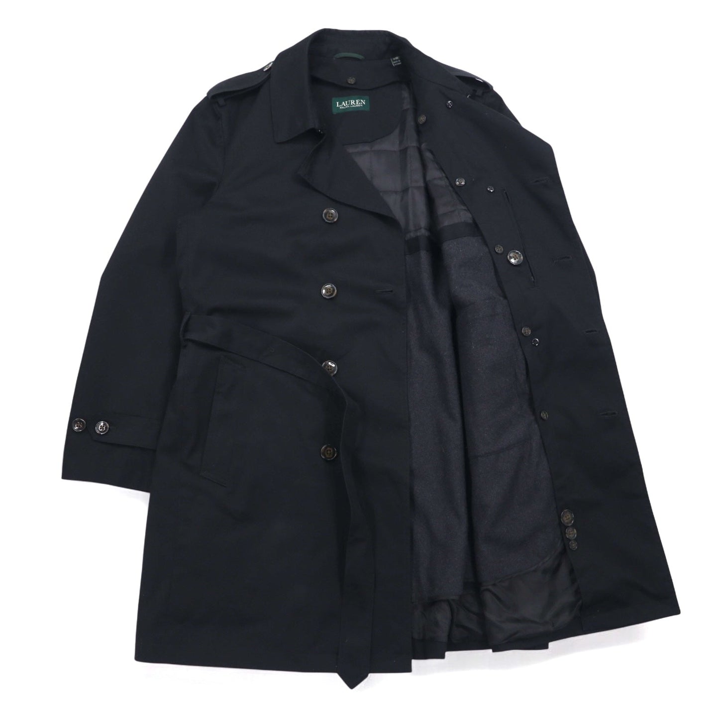 LAUREN RALPH LAUREN Trench Coat, XL, Black, with Detachable Quilted Liner and Belt, Water-Repellent