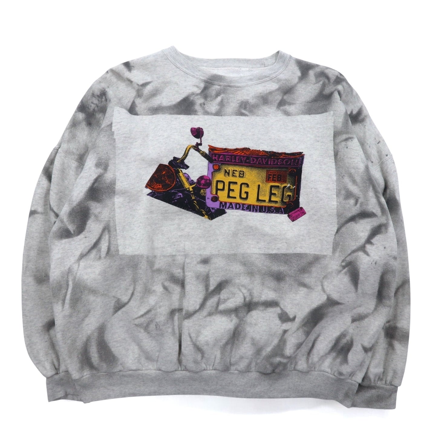 HARLEY DAVIDSON USA-Made Tie-Dye Sweatshirt, Size L, Gray, Printed Cotton, Brushed Lining
