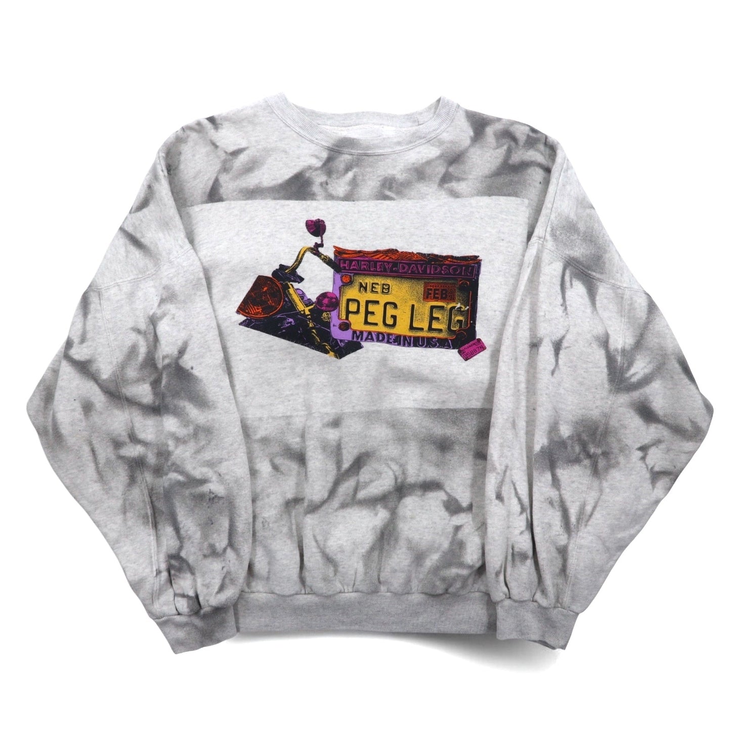 HARLEY DAVIDSON USA-Made Tie-Dye Sweatshirt, Size L, Gray, Printed Cotton, Brushed Lining