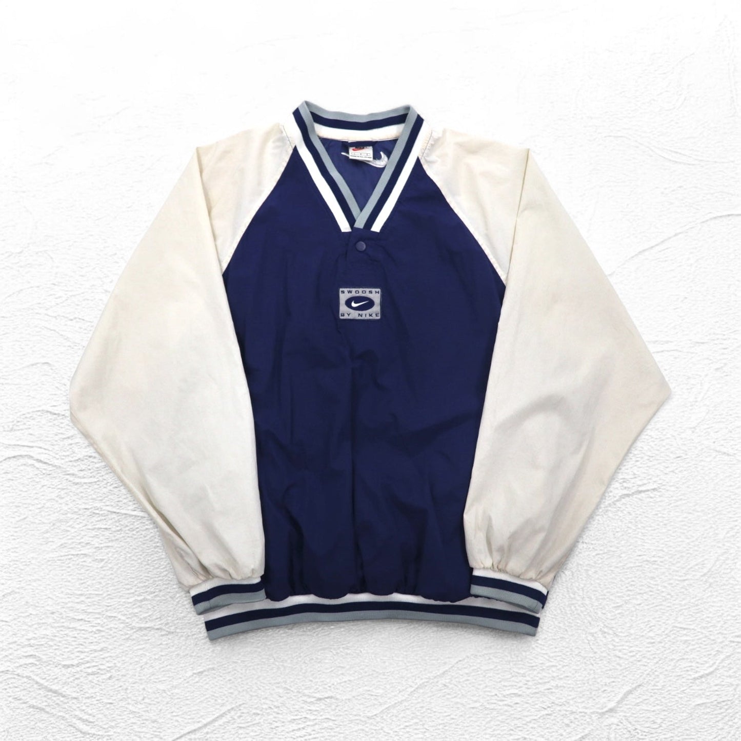 NIKE 90s Silver Tag Ribbed Piste Pullover Nylon Jacket, Size L, Navy with Swoosh