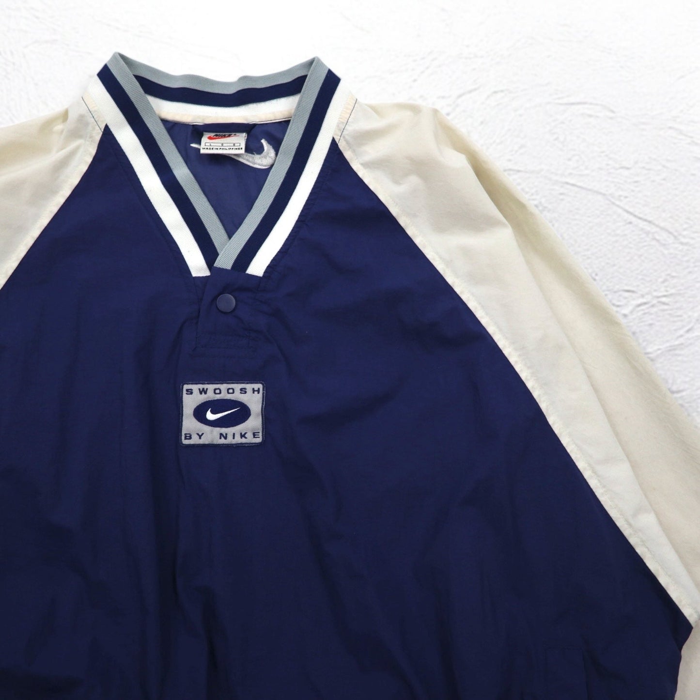 NIKE 90s Silver Tag Ribbed Piste Pullover Nylon Jacket, Size L, Navy with Swoosh