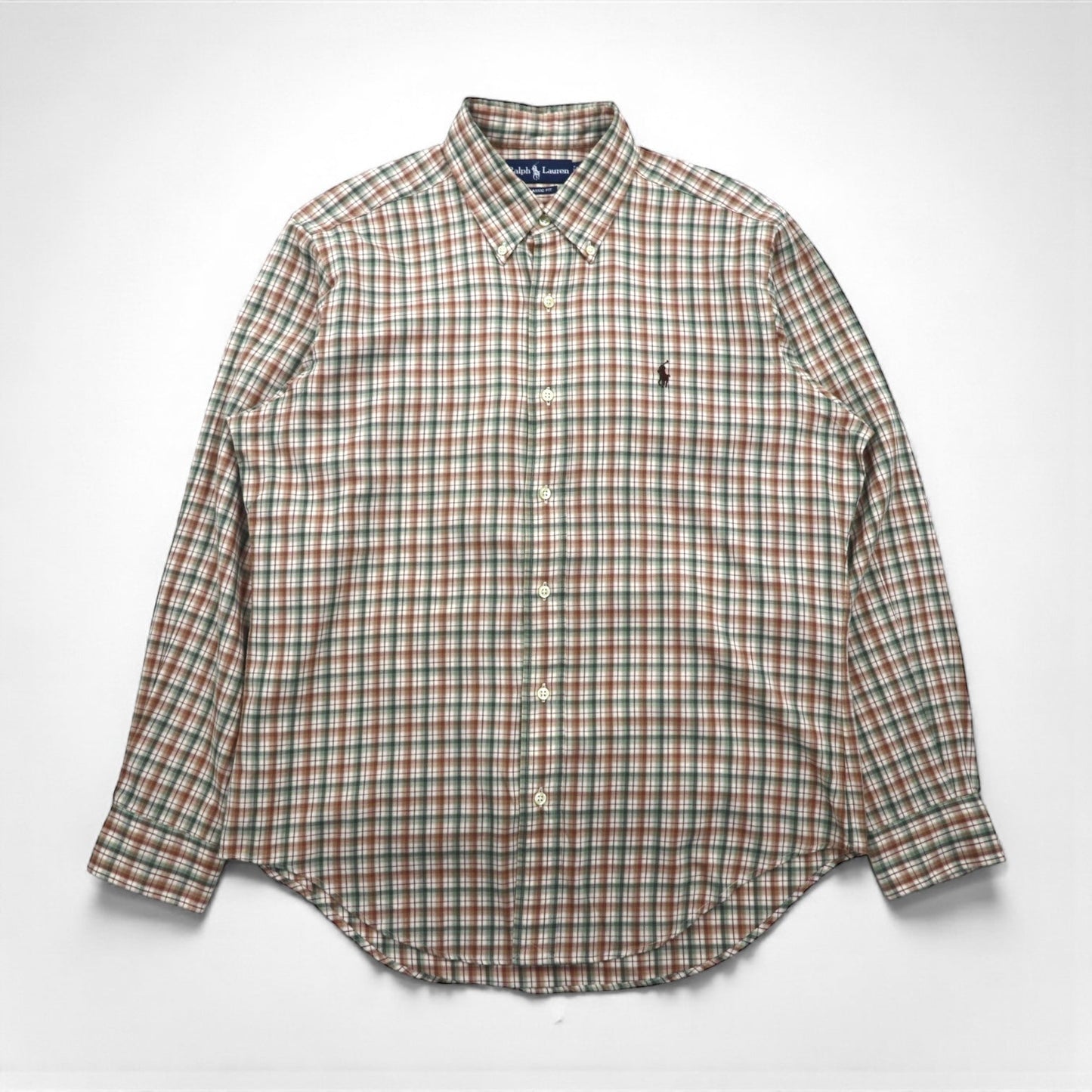 Ralph Lauren 90年代 ボタンダウン シャツ L ブラウン チェック スモールポニー刺繡