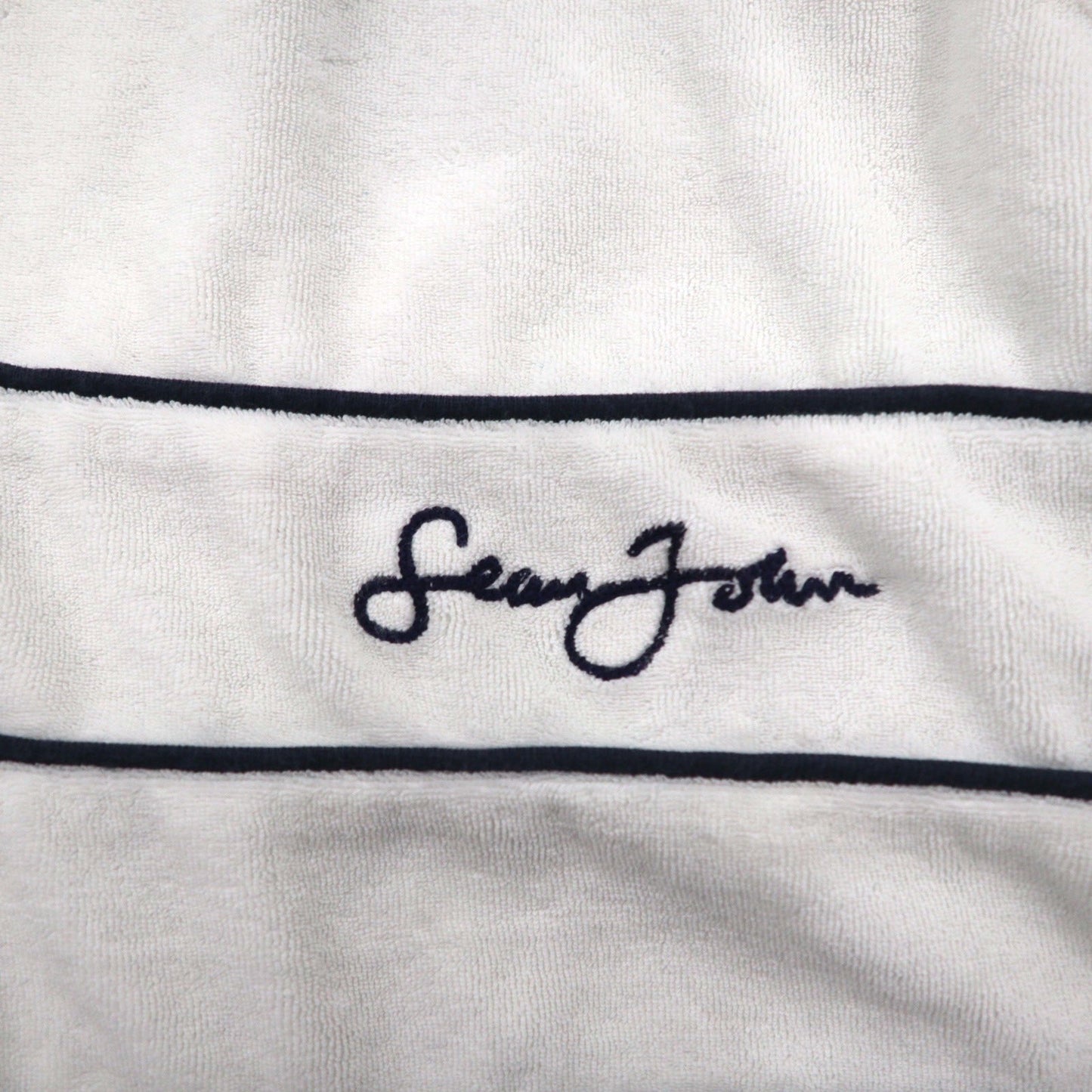 Sean John 90年代 パイル地 半袖 トラックジャケット ジャージ XL ホワイト コットン ポリエステル ワンポイントロゴ刺繍