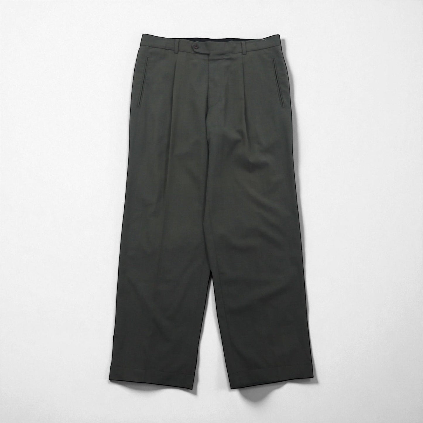 HUGO BOSS 90年代 USA製 タック ワイド スラックス パンツ L グレー ウール プリーツ
