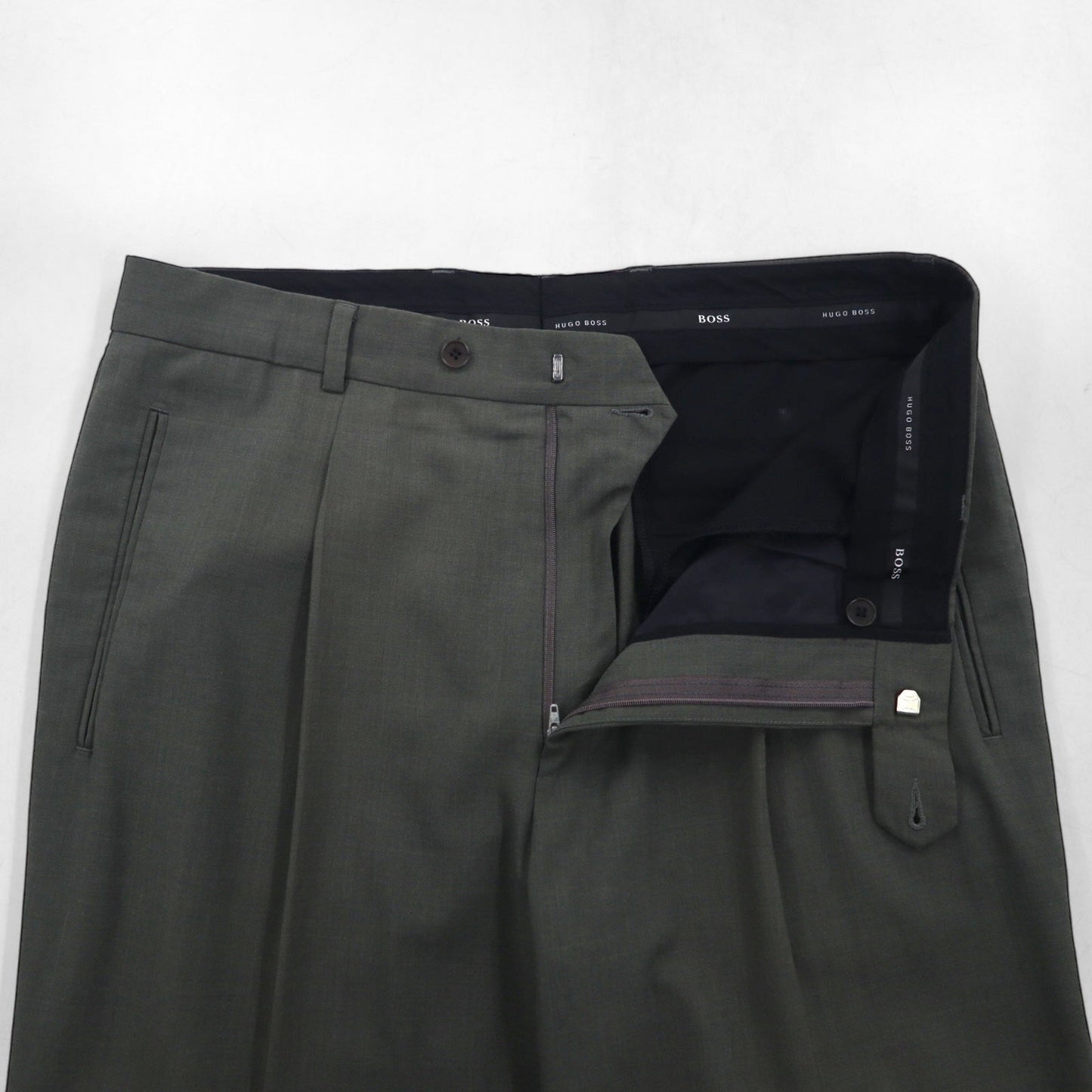HUGO BOSS 90年代 USA製 タック ワイド スラックス パンツ L グレー ウール プリーツ